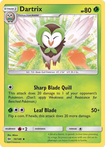 Dartrix (10/149), SM Base Set — Pokémon card price