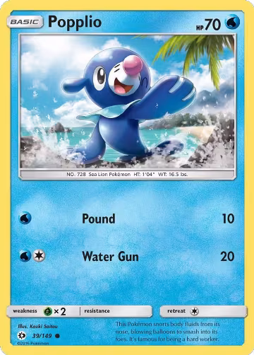 Popplio (39/149), SM Base Set — Pokémon card price