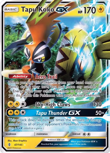 Tapu Koko GX (47/145), SM - Guardians Rising — Pokémon card price