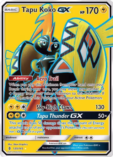 Tapu Koko GX (Full Art) (135/145), SM - Guardians Rising — Pokémon card price