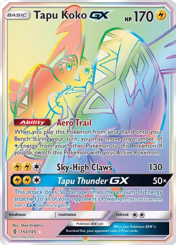 Tapu Koko GX (Secret) (153/145), SM - Guardians Rising — Pokémon card price