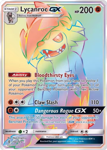 Lycanroc GX (Secret) (156/145), SM - Guardians Rising — Pokémon card price