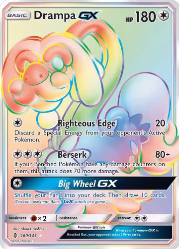 Drampa GX (Secret) (160/145), SM - Guardians Rising — Pokémon card price