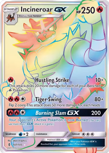 Incineroar GX (Secret) (147/145), SM - Guardians Rising — Pokémon card price