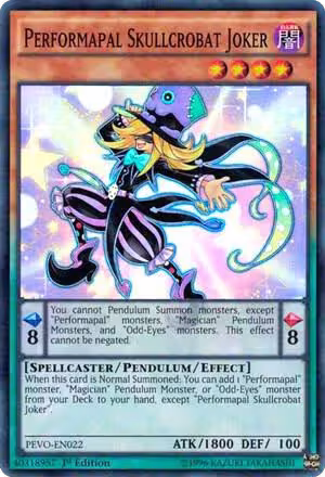 Performapal Skullcrobat Joker (PEVO-EN022), Pendulum Evolution — Yu-Gi-Oh! card price