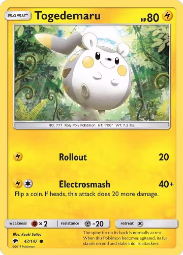 Togedemaru (47/147), SM - Burning Shadows — Pokémon card price