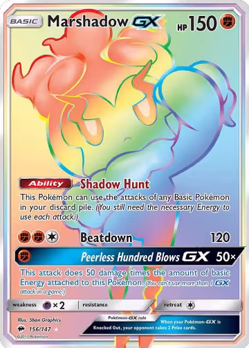 Marshadow GX (Secret) (156/147), SM - Burning Shadows — Pokémon card price