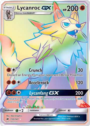 Lycanroc GX (Secret) (155/147), SM - Burning Shadows — Pokémon card price