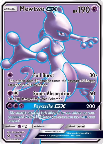 Mewtwo GX (Full Art) (72/73), Shining Legends — Pokémon card price