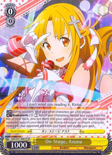 On Stage, Asuna (SR) (SAO/S51-E001S SR), Sword Art Online The Movie: -Ordinal Scale- — Weiß Schwarz card price