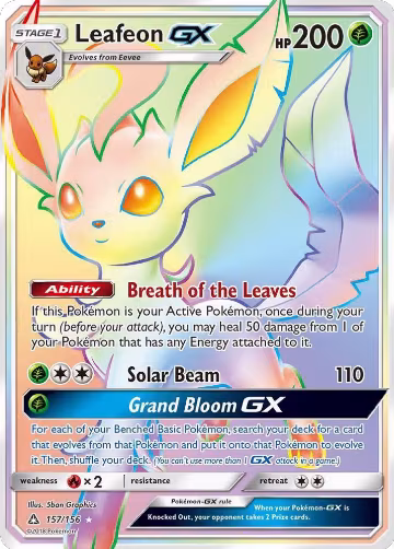Leafeon GX (Secret Rare) (157/156), SM - Ultra Prism — Pokémon card price