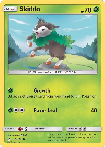 Skiddo (9/131), SM - Forbidden Light — Pokémon card price