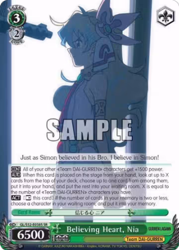 Believing Heart, Nia (SR) (GL/S52-E038S), Gurren Lagann — Weiß Schwarz card price