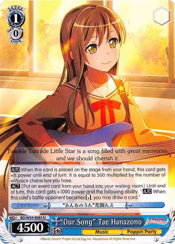 "Our Song" Tae Hanazono (BD/W54-E085 U), BanG Dream! Girls Band Party! — Weiß Schwarz card price