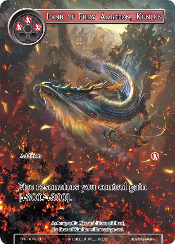 Land of Fiery Ambition, Kunlun (Full Art) (NDR-032), New Dawn Rises — Force of Will card price