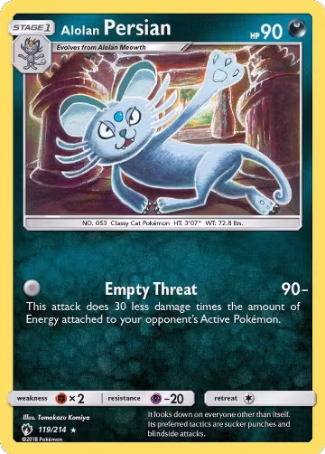 Alolan Persian (119/214), SM - Lost Thunder — Pokémon card price