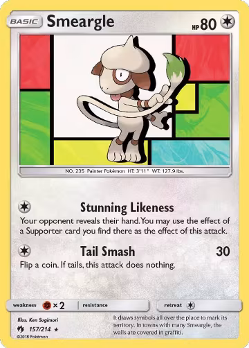 Smeargle (157/214), SM - Lost Thunder — Pokémon card price