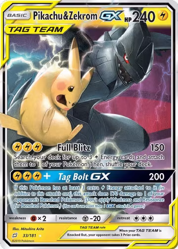 Pikachu & Zekrom GX (33/181), SM - Team Up — Pokémon card price