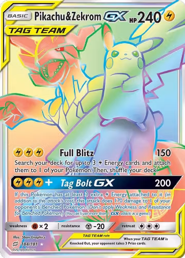 Pikachu & Zekrom GX (Secret) (184/181), SM - Team Up — Pokémon card price