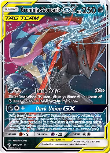 Greninja & Zoroark GX (107/214), SM - Unbroken Bonds — Pokémon card price