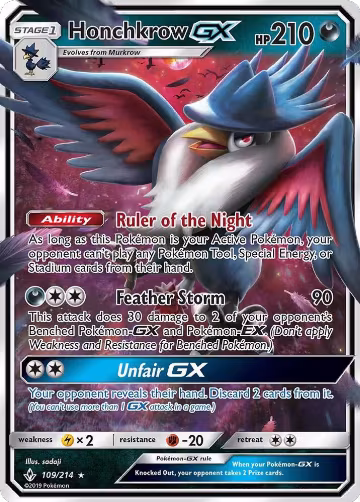 Honchkrow GX (109/214), SM - Unbroken Bonds — Pokémon card price