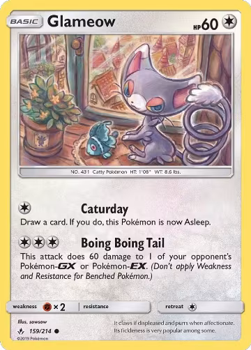 Glameow (159/214), SM - Unbroken Bonds — Pokémon card price