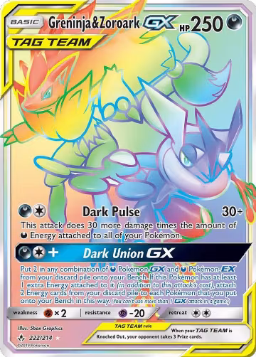 Greninja & Zoroark GX (Secret) (222/214), SM - Unbroken Bonds — Pokémon card price