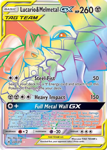 Lucario & Melmetal GX (Secret) (224/214), SM - Unbroken Bonds — Pokémon card price