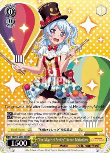 "The Magic of Smiles" Kanon Matsubara (BD/EN-W03-009 U), BanG Dream! Girls Band Party! MULTI LIVE — Weiß Schwarz card price