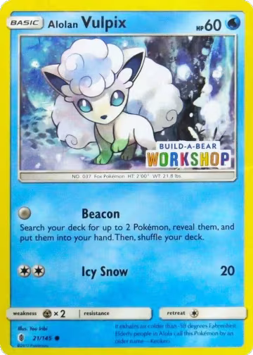 Alolan Vulpix - 21/145 (Build-A-Bear Workshop Exclusive) (021/145), Miscellaneous Cards & Products — Pokémon card price