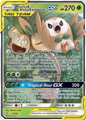 Rowlet & Alolan Exeggutor GX (1/236), SM - Unified Minds — Pokémon card price