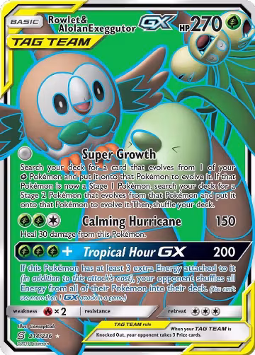 Rowlet & Alolan Exeggutor GX (Full Art) (214/236), SM - Unified Minds — Pokémon card price