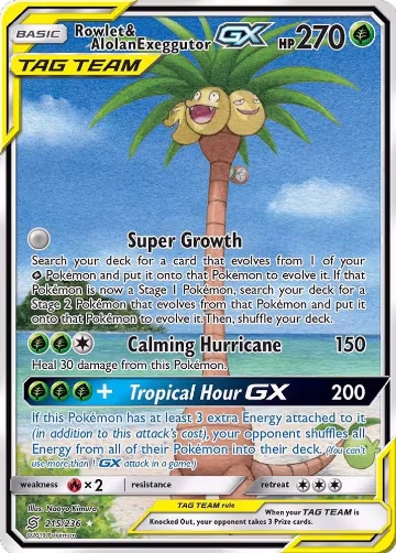 Rowlet & Alolan Exeggutor GX (Alternate Full Art) (215/236), SM - Unified Minds — Pokémon card price