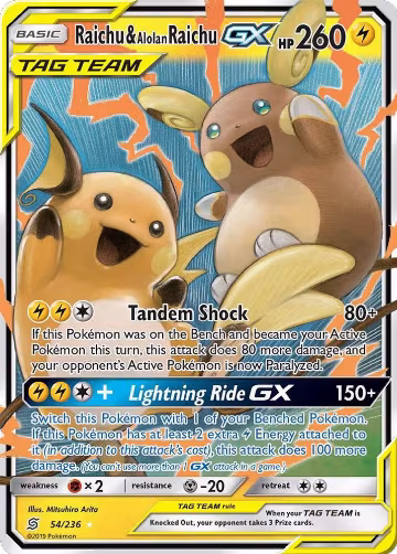 Raichu & Alolan Raichu GX (54/236), SM - Unified Minds — Pokémon card price