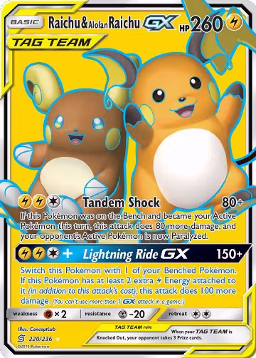 Raichu & Alolan Raichu GX (Full Art) (220/236), SM - Unified Minds — Pokémon card price