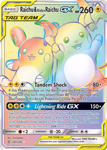Raichu & Alolan Raichu GX (Secret) (241/236), SM - Unified Minds — Pokémon card price