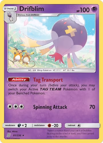 Drifblim (81/236), SM - Unified Minds — Pokémon card price
