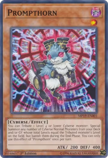 Prompthorn (MP19-EN001), 2019 Gold Sarcophagus Tin Mega Pack — Yu-Gi-Oh! card price