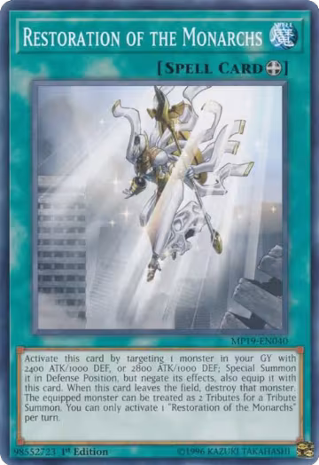 Restoration of the Monarchs (MP19-EN040), 2019 Gold Sarcophagus Tin Mega Pack — Yu-Gi-Oh! card price