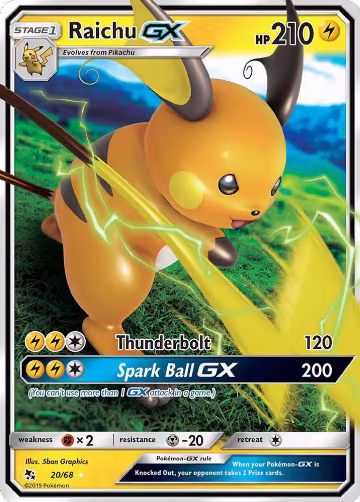 Raichu GX (20/68), Hidden Fates — Pokémon card price