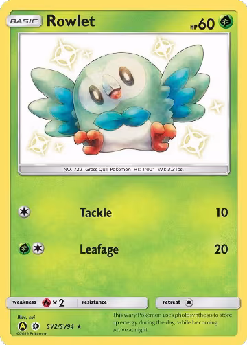 Rowlet (SV2/SV94), Hidden Fates: Shiny Vault — Pokémon card price