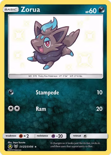 Zorua (SV25/SV94), Hidden Fates: Shiny Vault — Pokémon card price