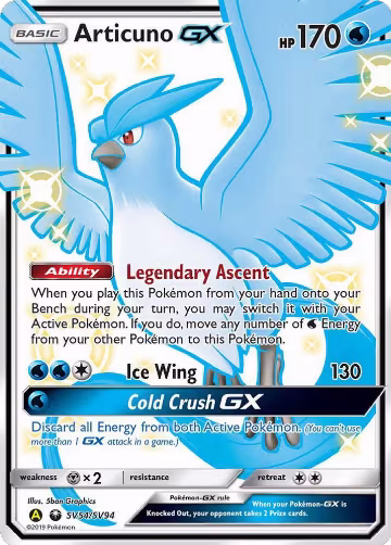 Articuno GX (SV54/SV94), Hidden Fates: Shiny Vault — Pokémon card price