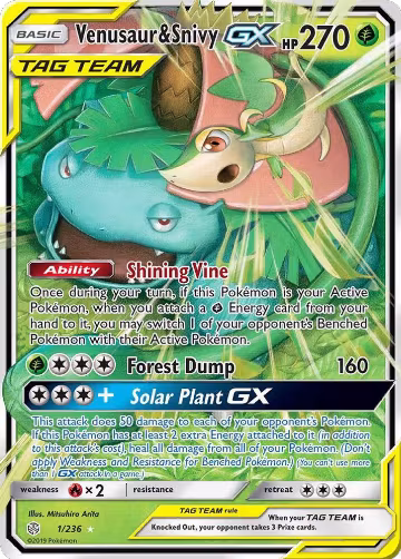 Venusaur & Snivy GX (1/236), SM - Cosmic Eclipse — Pokémon card price