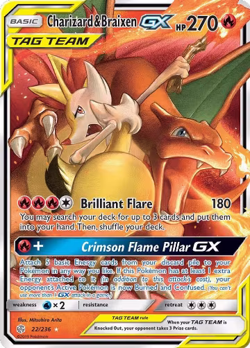 Charizard & Braixen GX (22/236), SM - Cosmic Eclipse — Pokémon card price