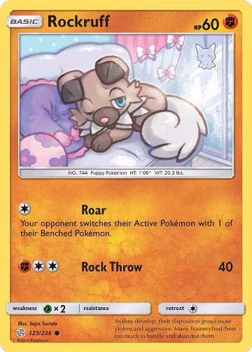 Rockruff (123/236), SM - Cosmic Eclipse — Pokémon card price