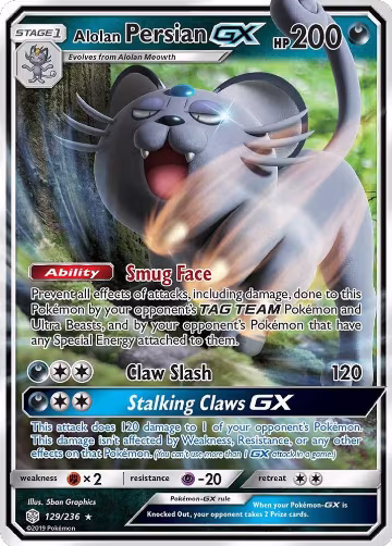 Alolan Persian GX (129/236), SM - Cosmic Eclipse — Pokémon card price