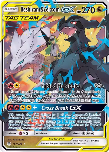 Reshiram & Zekrom GX (157/236), SM - Cosmic Eclipse — Pokémon card price