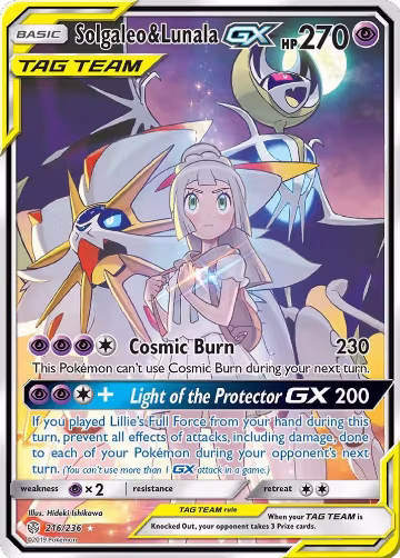 Solgaleo & Lunala GX (Full Art) (216/236), SM - Cosmic Eclipse — Pokémon card price