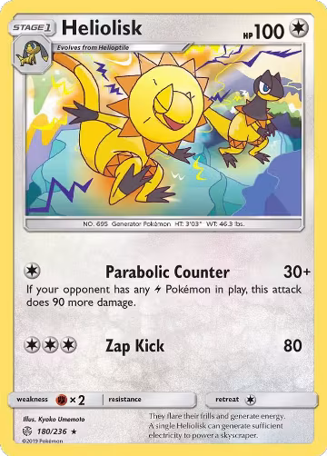Heliolisk (180/236), SM - Cosmic Eclipse — Pokémon card price